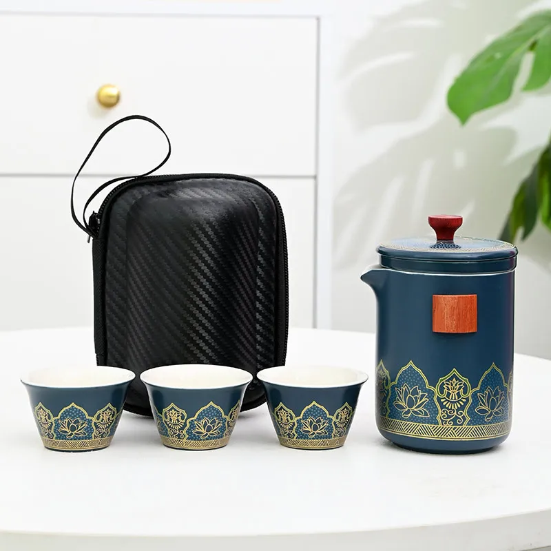 Teacup Set And Teapot Kit Household Tea Making Travel Tea Set Outdoor Portable Bag Chinese Tea Set Supplies 1 Bowl 3 Cup