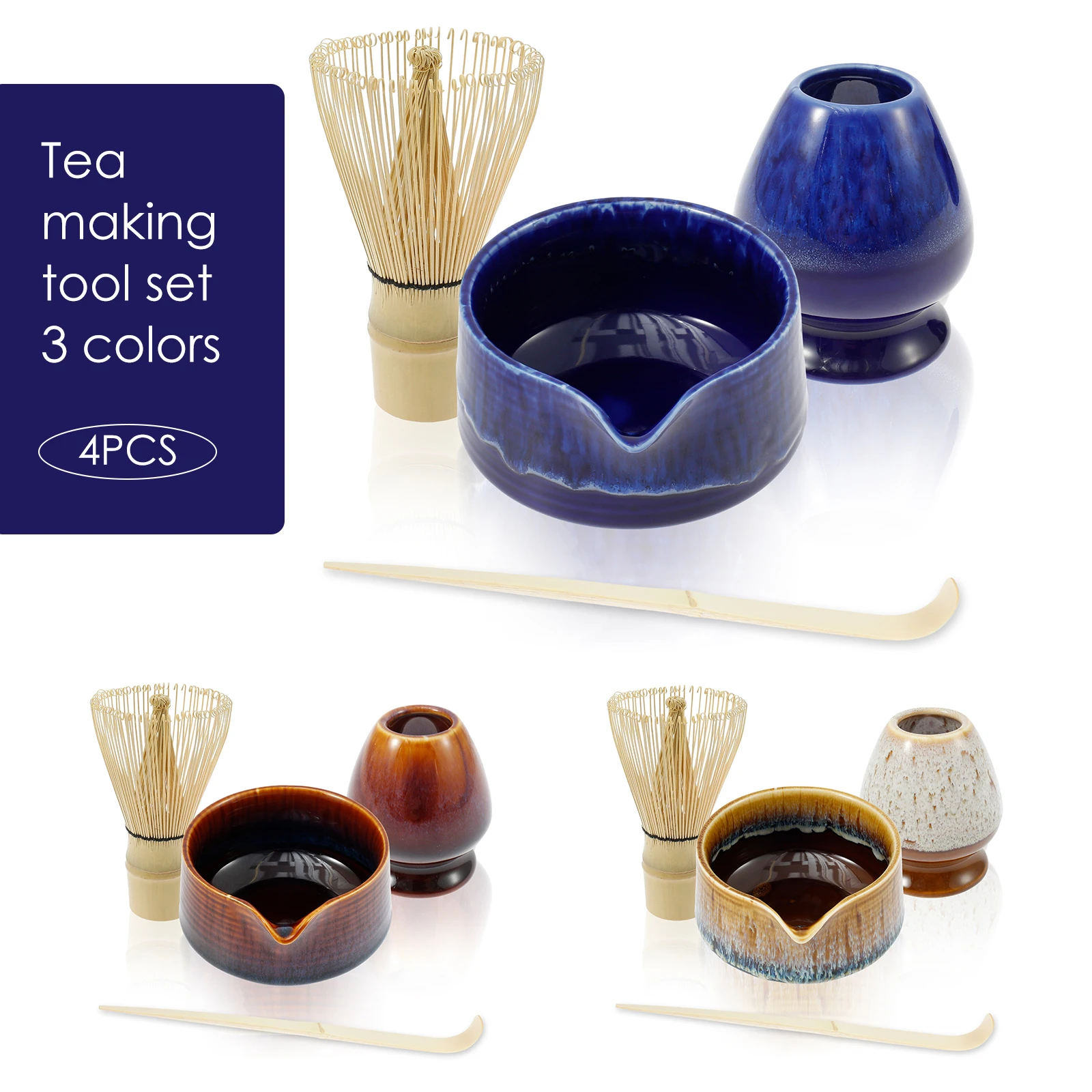 Japanese Matcha Blender Set with Mouth Matcha Whisk and Holder Bamboo Scoop for Beverage Shop DIY Tea-Making Tools Accessories