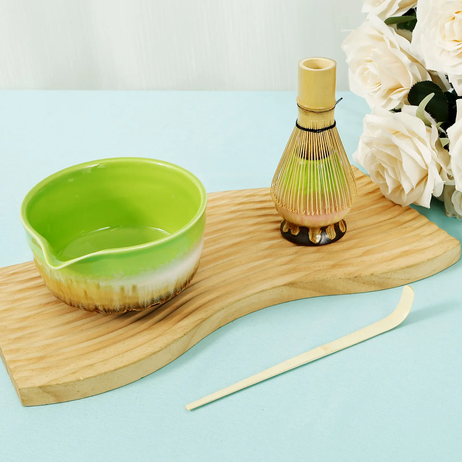 4 Pcs Matcha Whisk Set Elegant Matcha Making Kit Includes Matcha Bowl with Mouth Matcha Whisk Holder Bamboo Matcha Whisk Tea