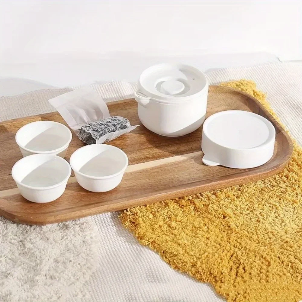 1 Set Portable Travel Kung Fu Tea Set Plastic Disposable Teapot Teacup Organizer Outdoor Portable Teapot Set (Tea Not Included)