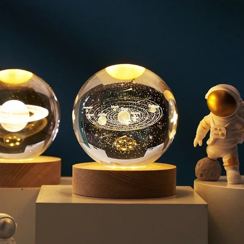 Aesthetic Moon Crystal Sphere Creative Clear Glass Galaxy Globe Night Light Crystal Ball Lamp Desktop Decoration Home Ornament