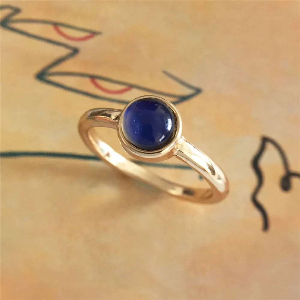 New Ins Gold Color Half Round Gem Warm Mood Color Changing Ring For Women Girls Fashion Jewelry