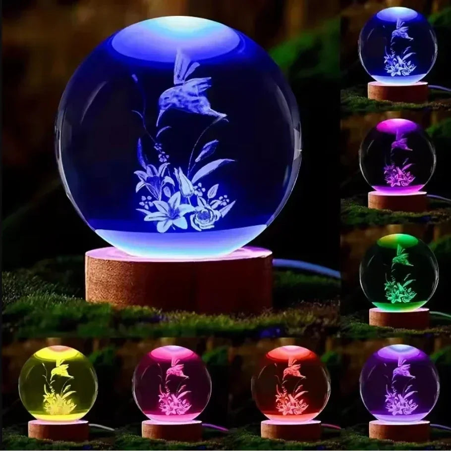 6cm 3d Crystal Ball with LED Color Lamp Base glass decoration items for Living Room Bedroom Home Decoration Crystal Sphere