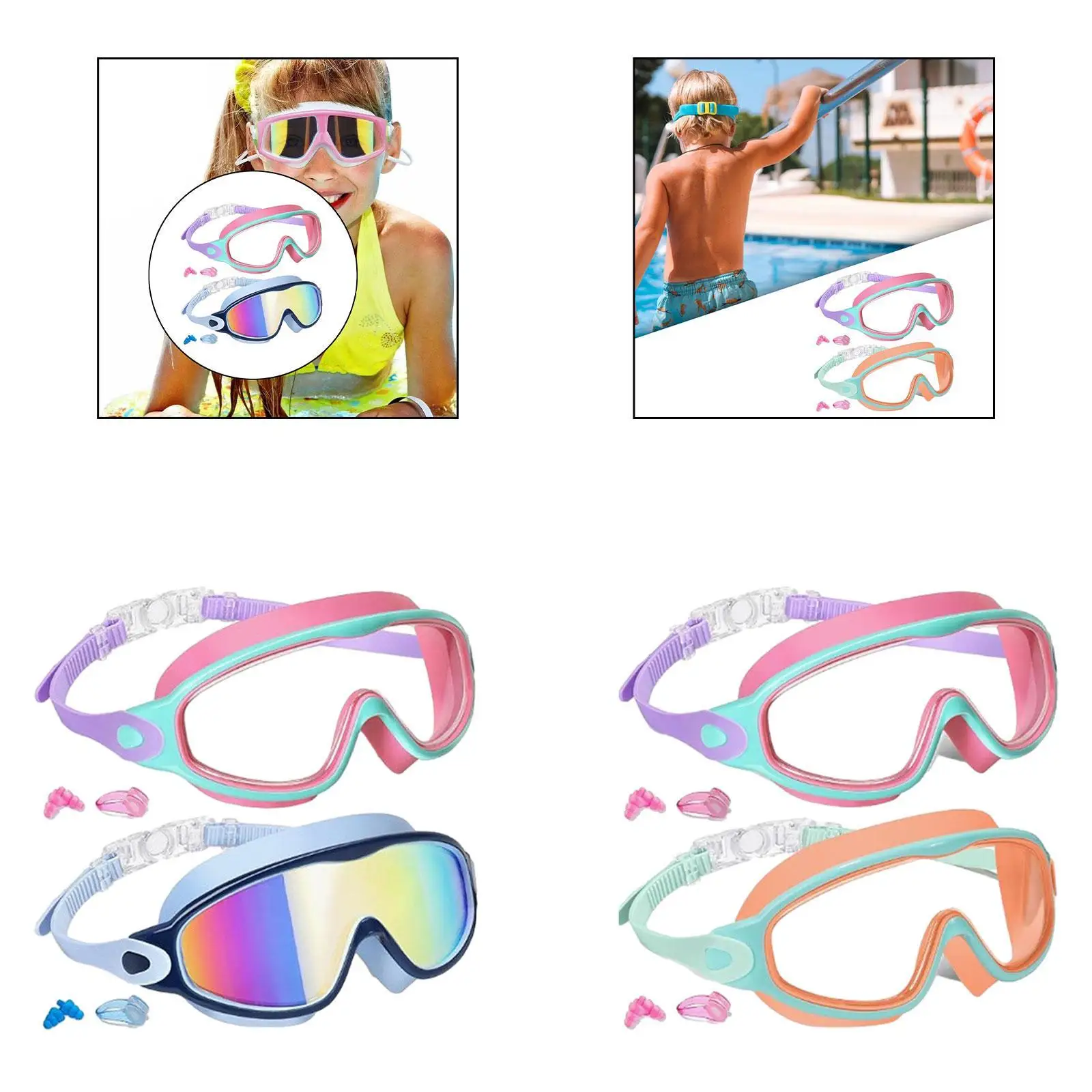 2Pcs Kids Swim Goggles for Kids 3-15 Years Old Professional Child Goggles
