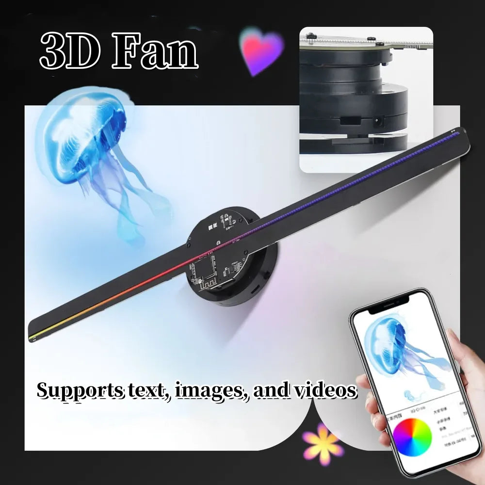 2025 244Leds 3D Hologram Fan WiFi Holographic Projector Advertising Display Light Holographic Projector Stores Bars Party Xmas