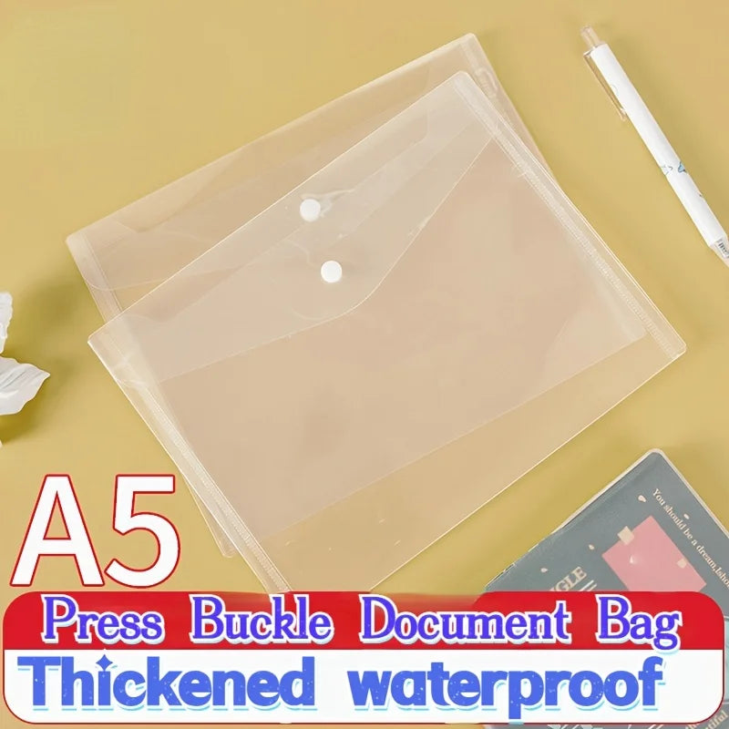 12pcs/pack, Transparent A5 Size File Bag Snap Button A5 Storage Bag PP Plastic File Bag School Office Supplies