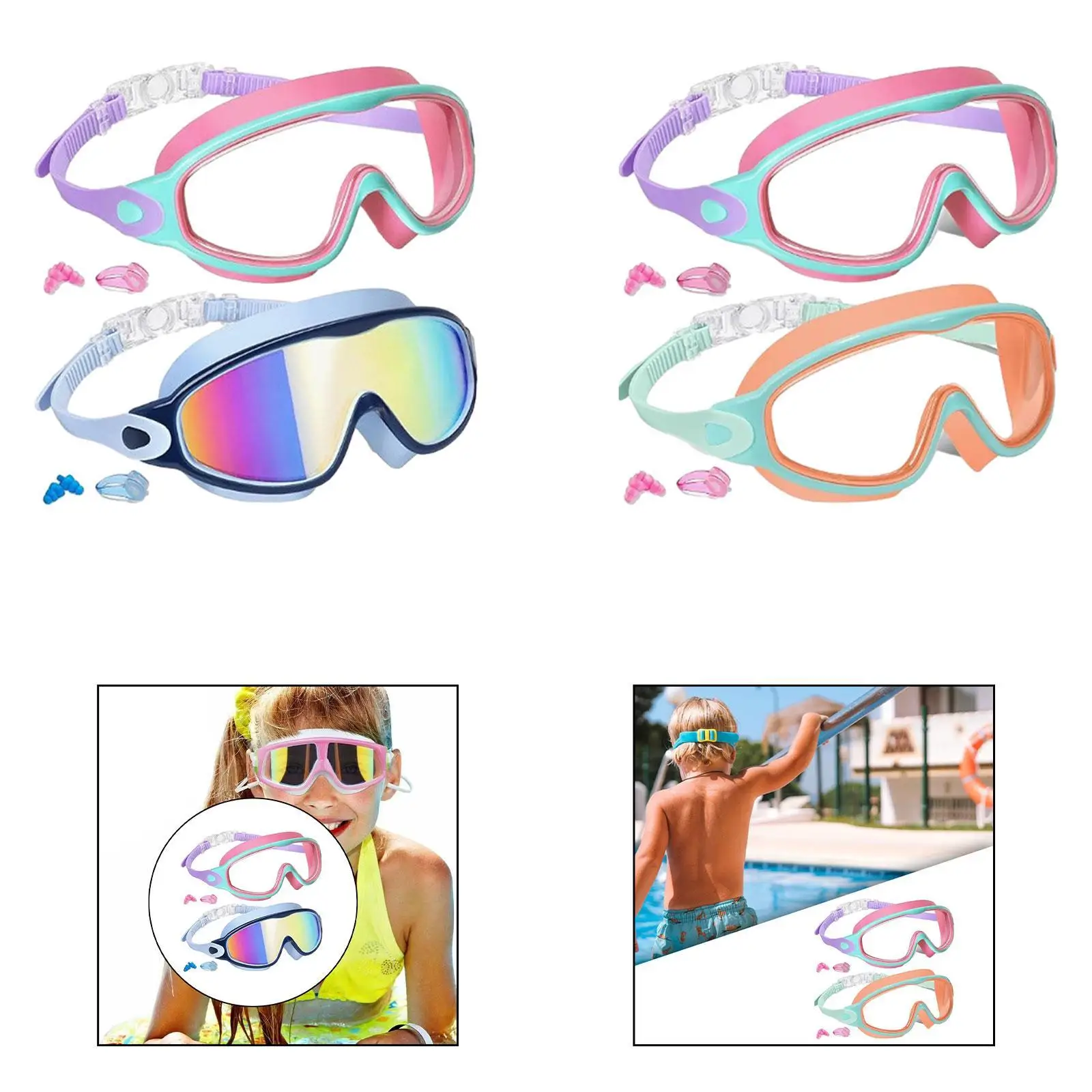 2Pcs Kids Swim Goggles for Kids 3-15 Years Old Professional Child Goggles