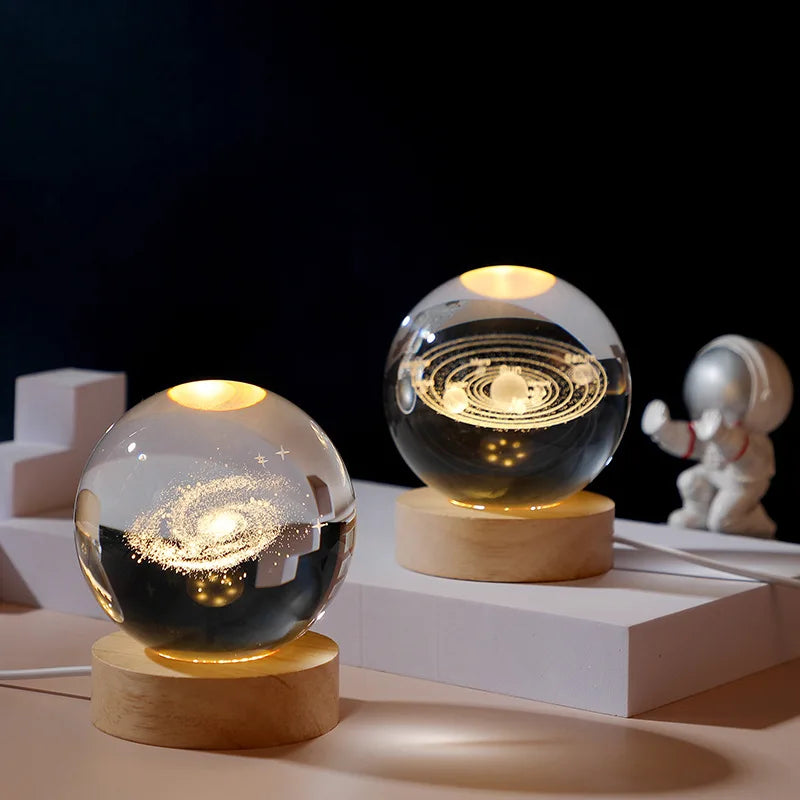 6cm with base Moon 6cm with base Moon 6/8cm 3D Crystal Ball Decoration 2024 Astronomy Solar System Planets Moon Astronaut LED Balls Home Snow Glass Globe Decorations