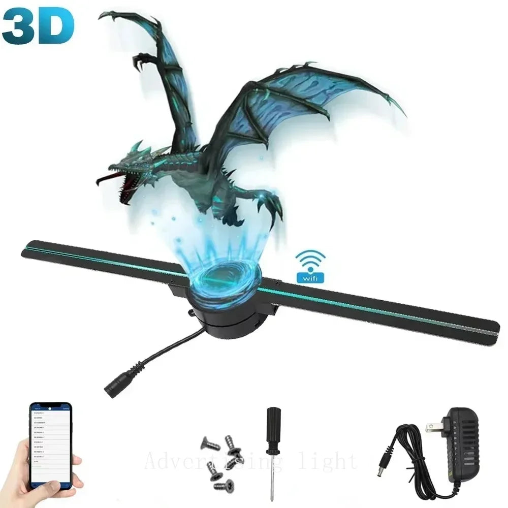 3DHologram Fan WiFi 42CM  3D Holographic Projector Advertising Display Light HD Holographic Projector for Stores Bars Party Xmas