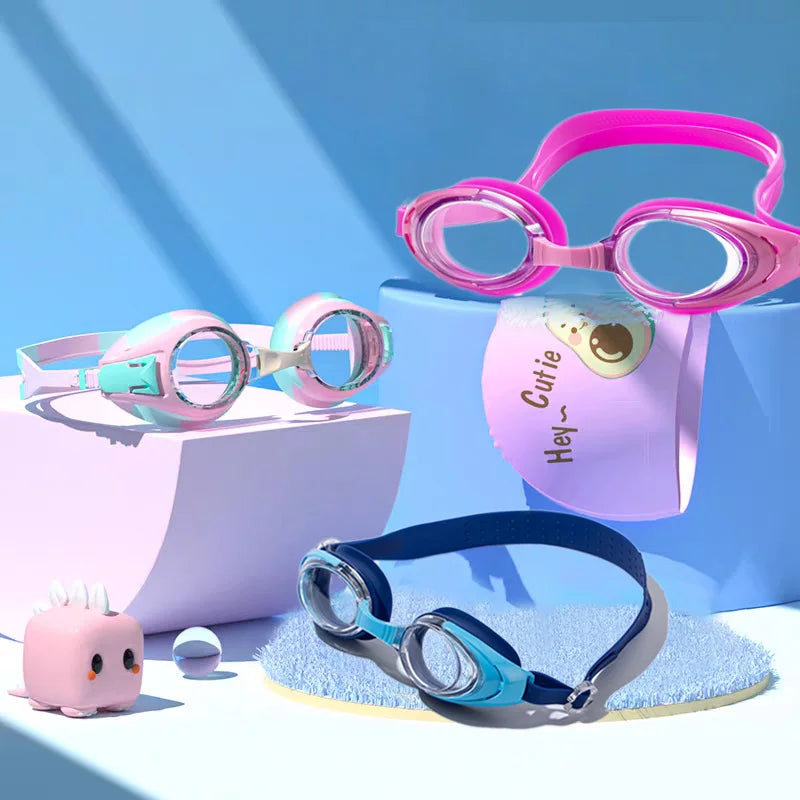Kids Swimming Goggles Big Frame HD View Anti-fog Waterproof Children's Swim Goggles Boys and Girls Multi-color to Choose