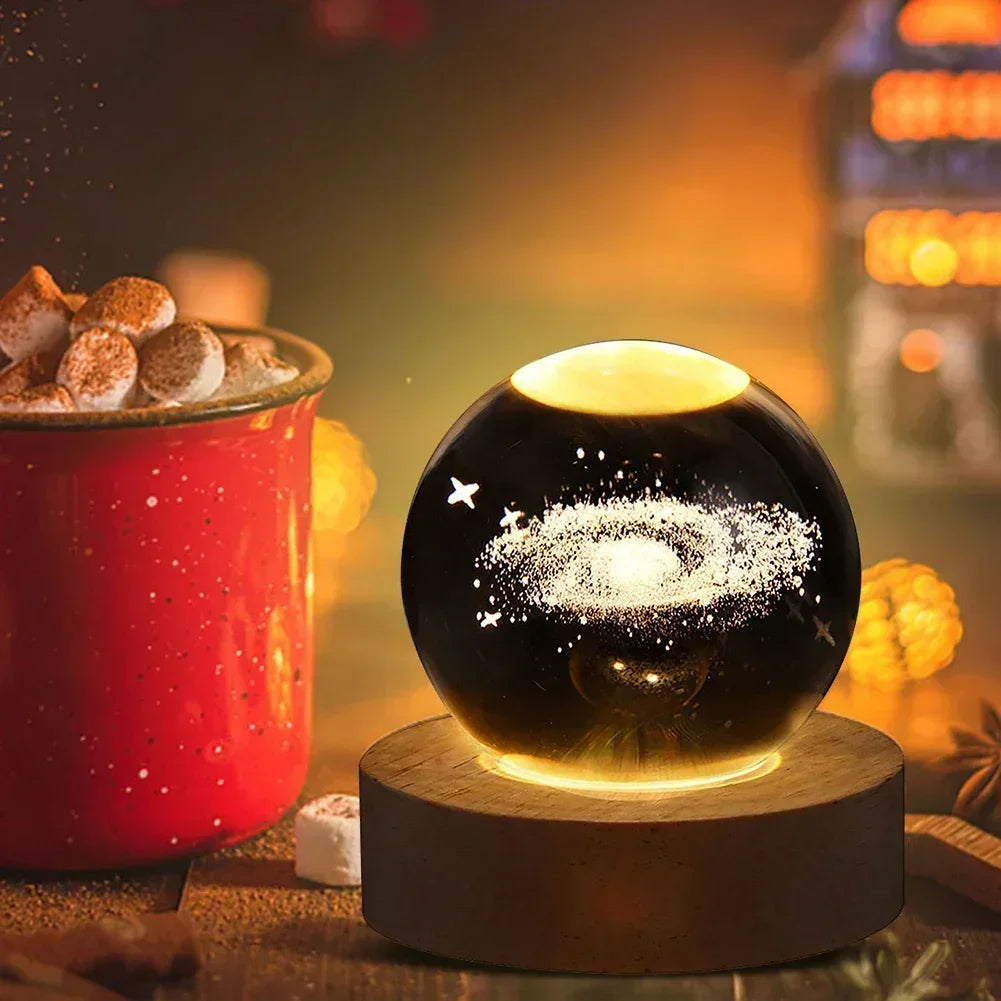 Hot USB Powered Galaxy Crystal Ball Lamp 3D Illuminated Moon Light For Home Bedroom Desk Tabletop Decoration Night Light
