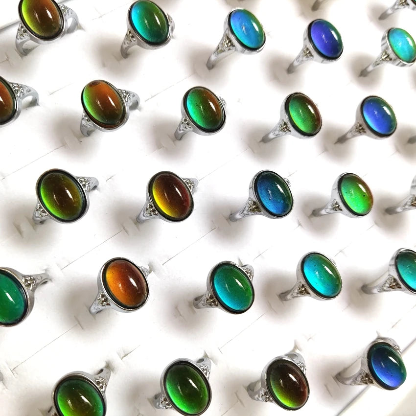 Wholesale 20/50pcs/lot Oval Shape Mood Ring Emotion Feeling Temperature Changing Color Rings Women Men Vintage Bulk Jewelry