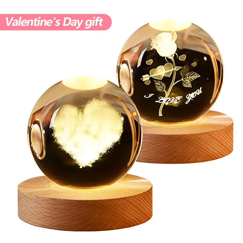 2025 Valentines Day Gift 3D Rose Crystal Ball Laser Carving Home ornament Crafts Desktop Decor Birthday Mother Day Gift