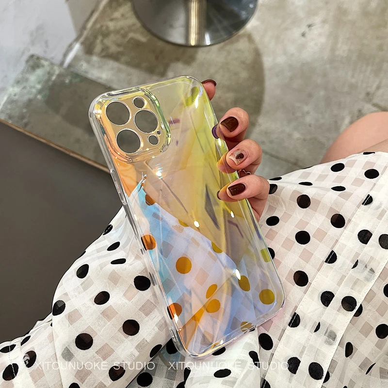 Gradient Rainbow Laser Clear Phone Case For iPhone 16 Pro Max 15 14 13 12 11 X XR XS 7 8 Plus SE 2020 Luxury Fashion Soft Cover