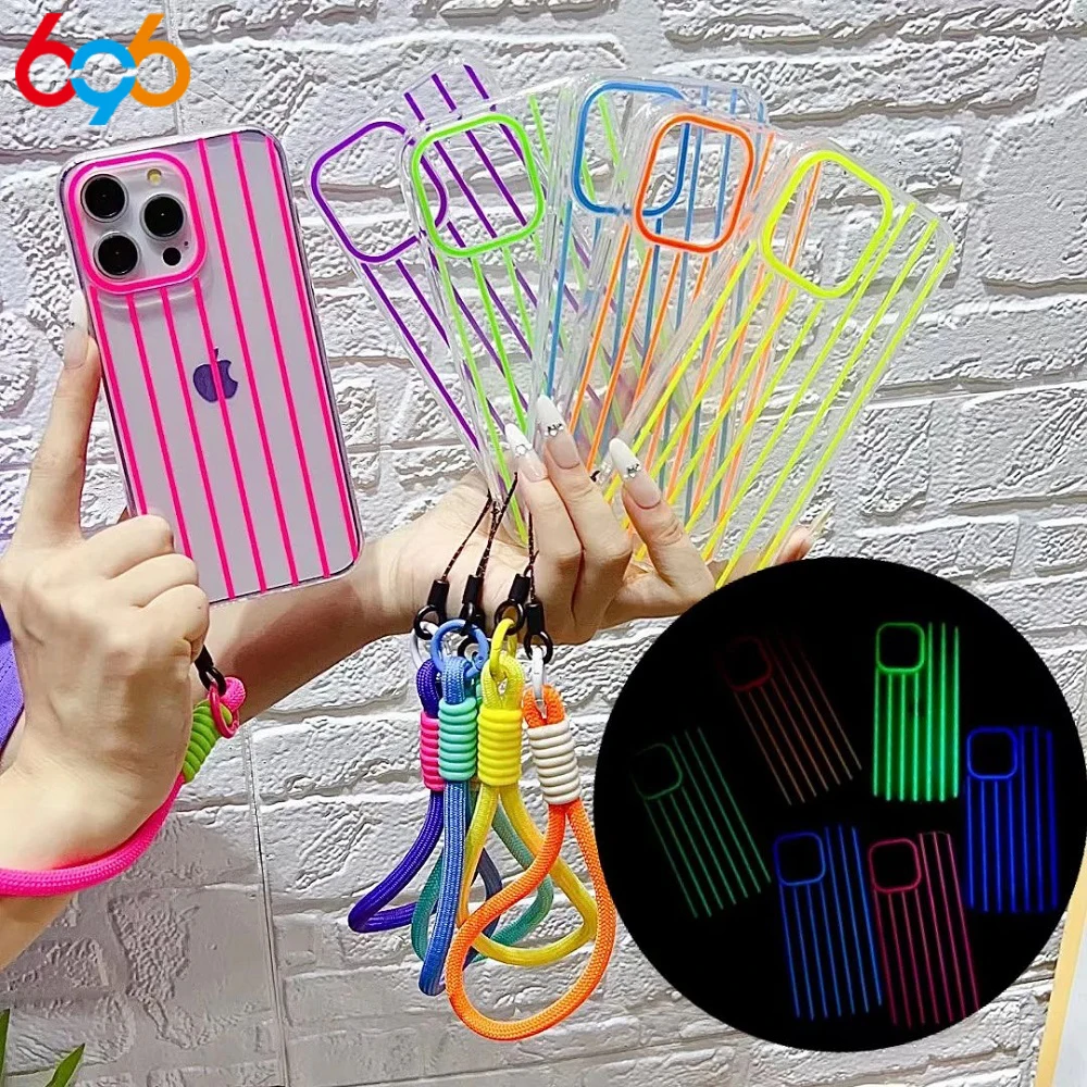 New Luminous Striped Mobile Phone Protective Case Silicone Soft Case For IPhone 16 12 15 14 Plus 13 Pro Max Shockproof Anti Drop