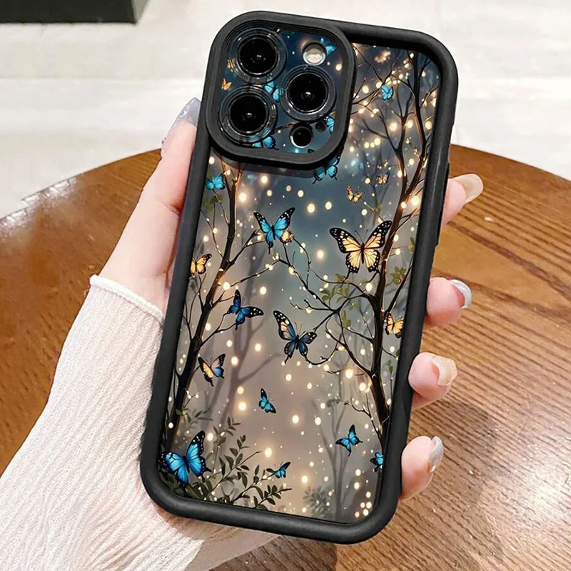 Glow In The Dark Butterfly Design Phone Case for iPhone 13 16 15 14 12 11 Pro Max X XR XS 7 8 16 Plus SE2 Soft Matte FUll Cover