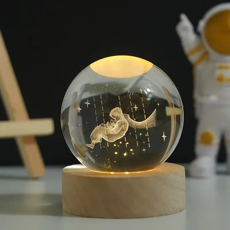 3D Moon Crystal Ball Astronomy Galaxy Solar System Saturn Luminous Balls Snow Glass Globe Night Light Home Desktop Decoration
