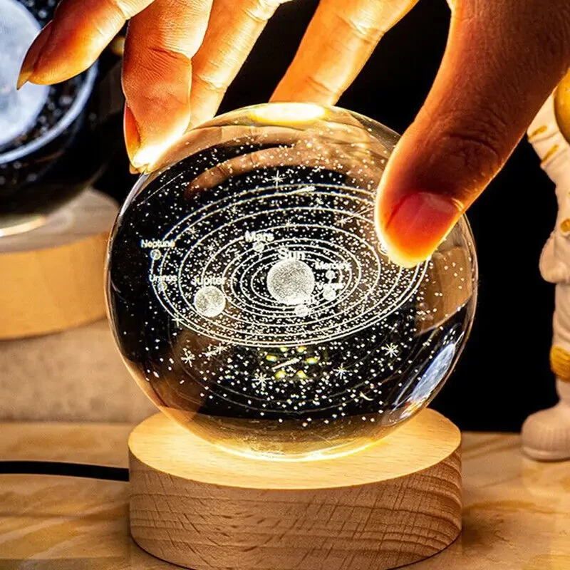 New Gift Festival USB LED Night Light, Galaxy Saturn Crystal Ball Light, 3D Planet Moon Light, Home Decoration