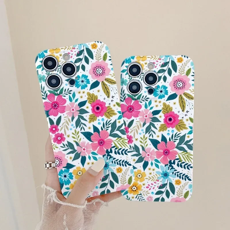 Fashion Colored Flower Phone Case For iPhone 16 15 14 13 12 11 Pro Max Mini X XS XR SE 7 Plus Shockproof Cute Soft Cover Fundas