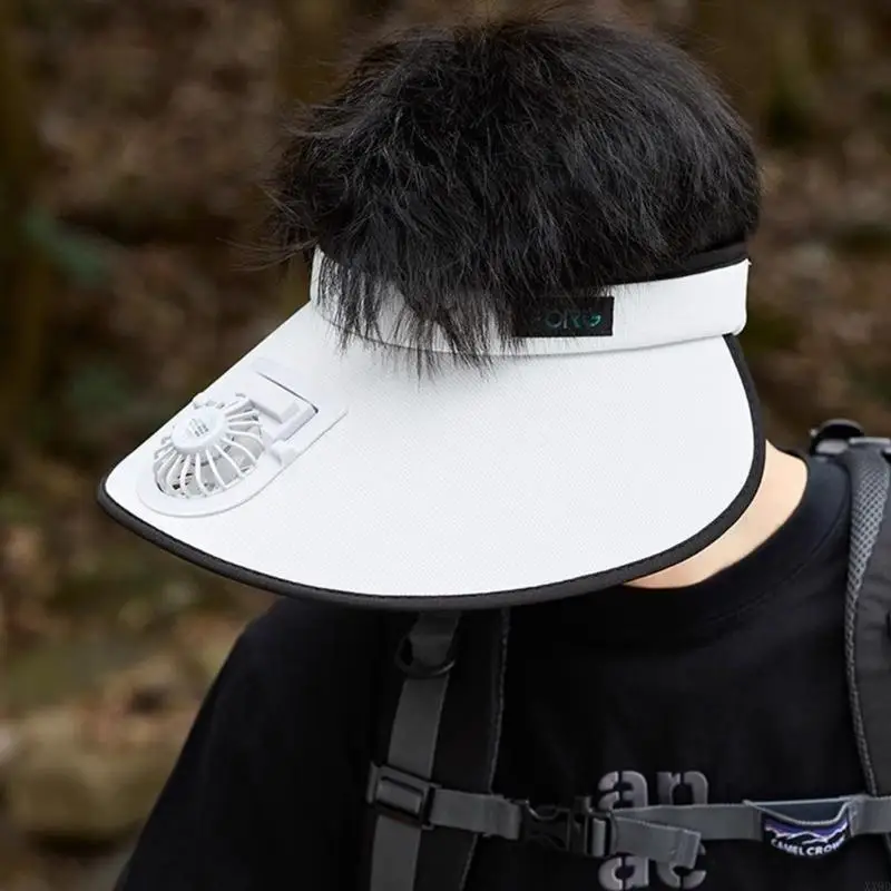 Breathable Cooling Fan Hat USB Powered Adjustable Speed Fan Wide Brims Protective Hat for Men Women Outdoor Enthusiasts