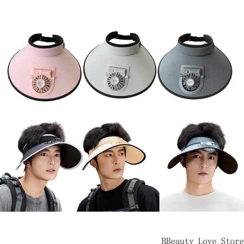 Sun Protective Hat with USB Powered Cooling Fan Breathable and Comfortable Wear Large Brims Hat for Hiking and Cycling
