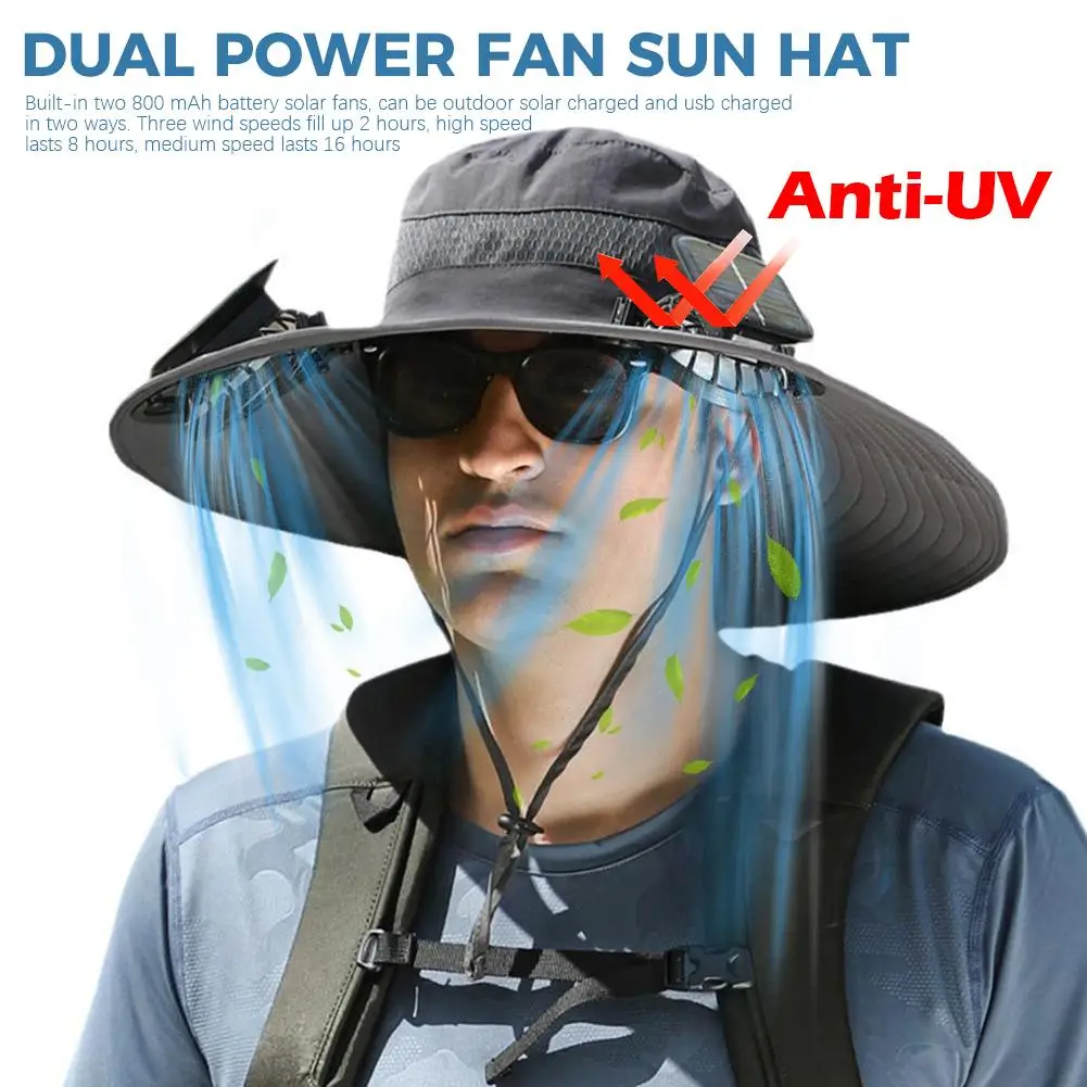 For Outdoor Camping Fishing Hiking Sunscreen Fisherman Hat Solar Fan Cap Portable Solar Charging Cap with Fan Suitable