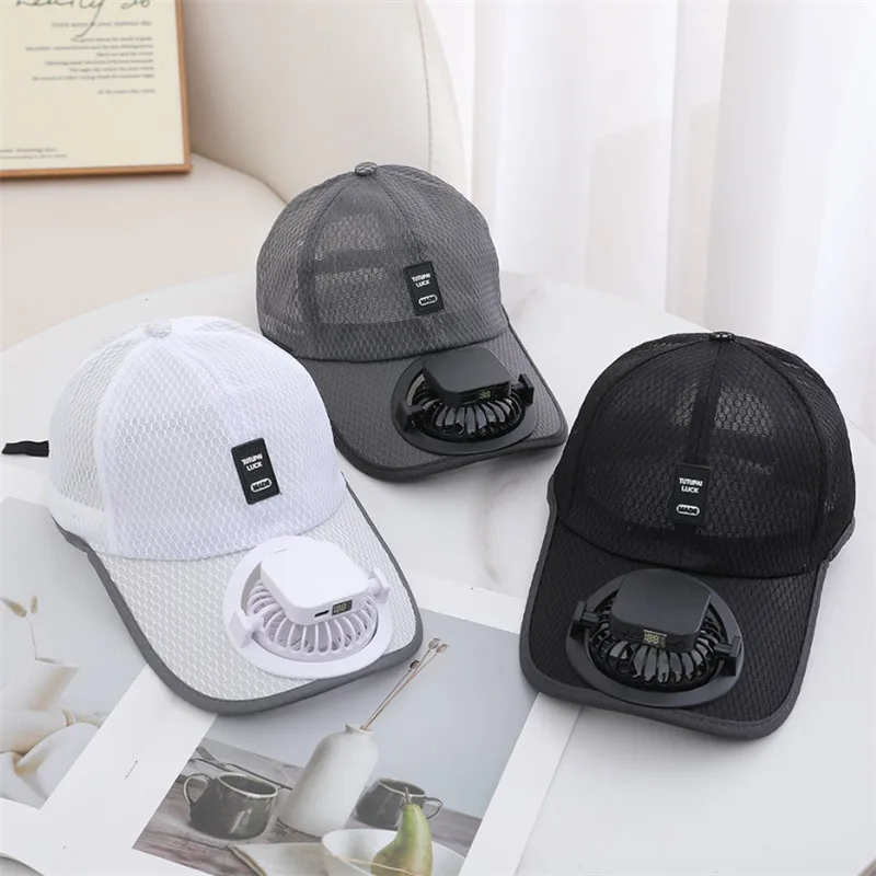 Summer Mesh Chargeable Fan Baseball Cap for Men Women Adjustable Breathable Caps Quick Dry Running Hat Cap for Outdoor Sports