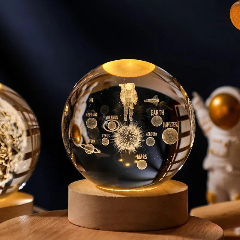 1PCS-6 6CM USB Night Light LED Crystal Ball Table Lamp 3D Moon Planet Galaxy Decor for Home Table Lamp Party Toys for Kids Adult Xmas Gifts