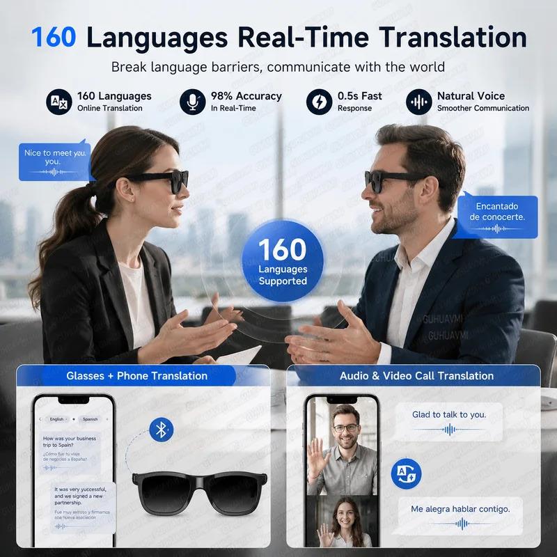 CoolWiz Smart Glasses — Touch Control, Electrochromic AI, Male/Female Options, AI Voice (ChatGPT), Supports 164+ Languages for Video Calls and Translation, Waterproof, Suitable for Outdoor Sports and Daily Use - view 6