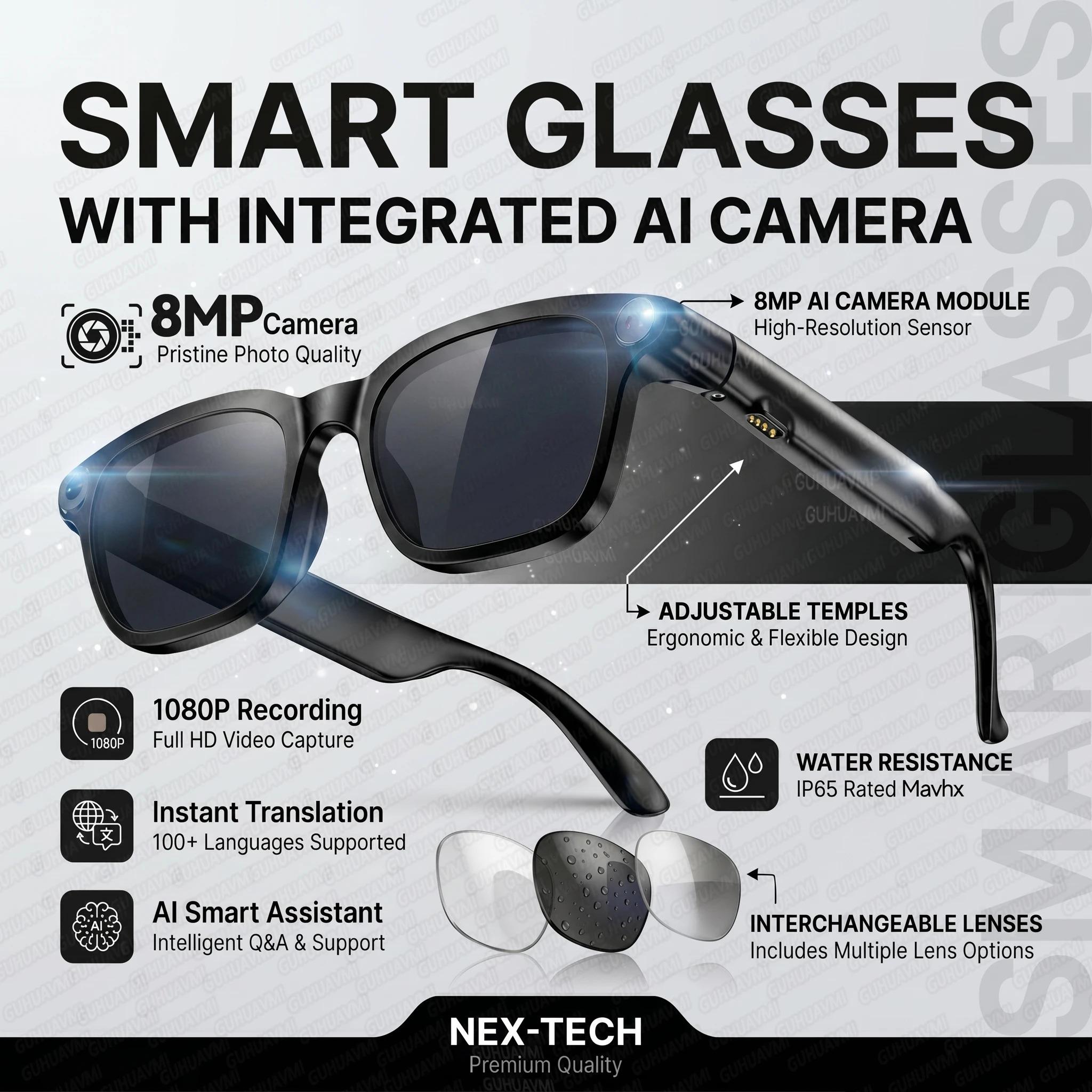 CoolWiz Smart Sports Glasses for Men – New Business Model, 8MP Camera, Anti-Shake, 100+ Language Translations via ChatGPT AI Assistant, POV Video Glasses, AI Glasses for Outdoor Sports and Daily Use - view 8