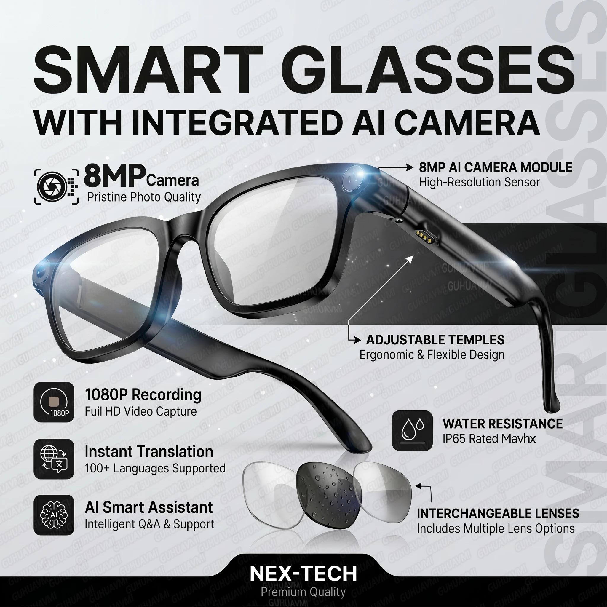 CoolWiz Smart Sports Glasses for Men – New Business Model, 8MP Camera, Anti-Shake, 100+ Language Translations via ChatGPT AI Assistant, POV Video Glasses, AI Glasses for Outdoor Sports and Daily Use - view 9