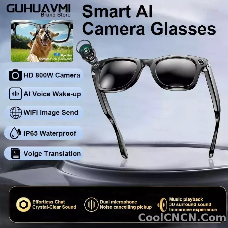 CoolWiz New4K Ultra HD AI Glasses for Men, Chat Function, IP65 Waterproof, AI Voice Assistant, 800W Camera, Bluetooth Calling Smart Glasses for Outdoor Sports and Daily Use - detail