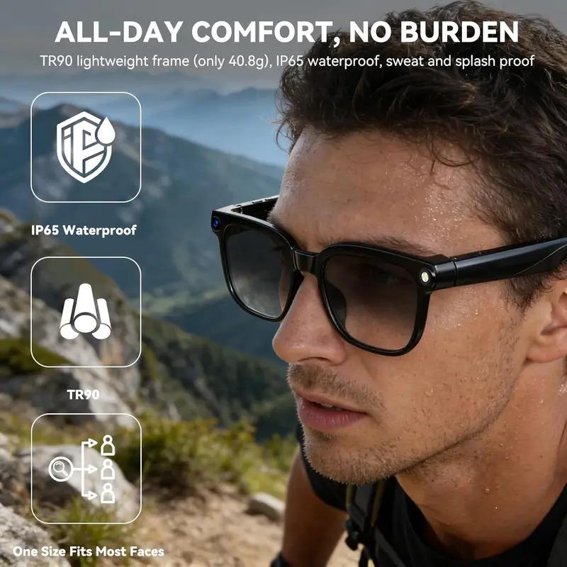 CoolWiz AI Smart Glasses for New Vlog, 1080p HD video recording, ChatGPT call support, Bluetooth calling, 100+ music players, translation features, black glasses for men, suitable for outdoor sports and everyday use - view 5
