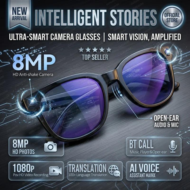 CoolWiz AI Smart Glasses for New Vlog, 1080p HD video recording, ChatGPT call support, Bluetooth calling, 100+ music players, translation features, black glasses for men, suitable for outdoor sports and everyday use - view 6