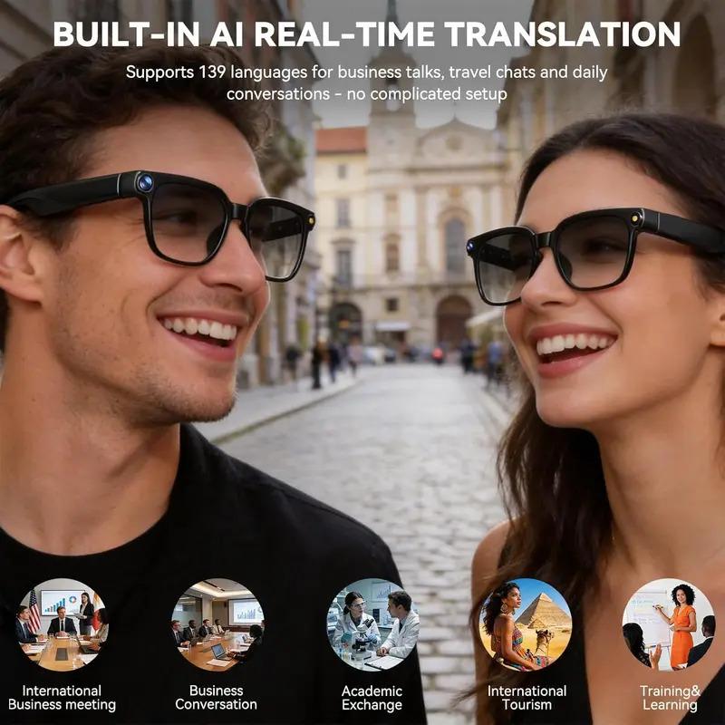 CoolWiz AI Smart Glasses for New Vlog, 1080p HD video recording, ChatGPT call support, Bluetooth calling, 100+ music players, translation features, black glasses for men, suitable for outdoor sports and everyday use - view 7