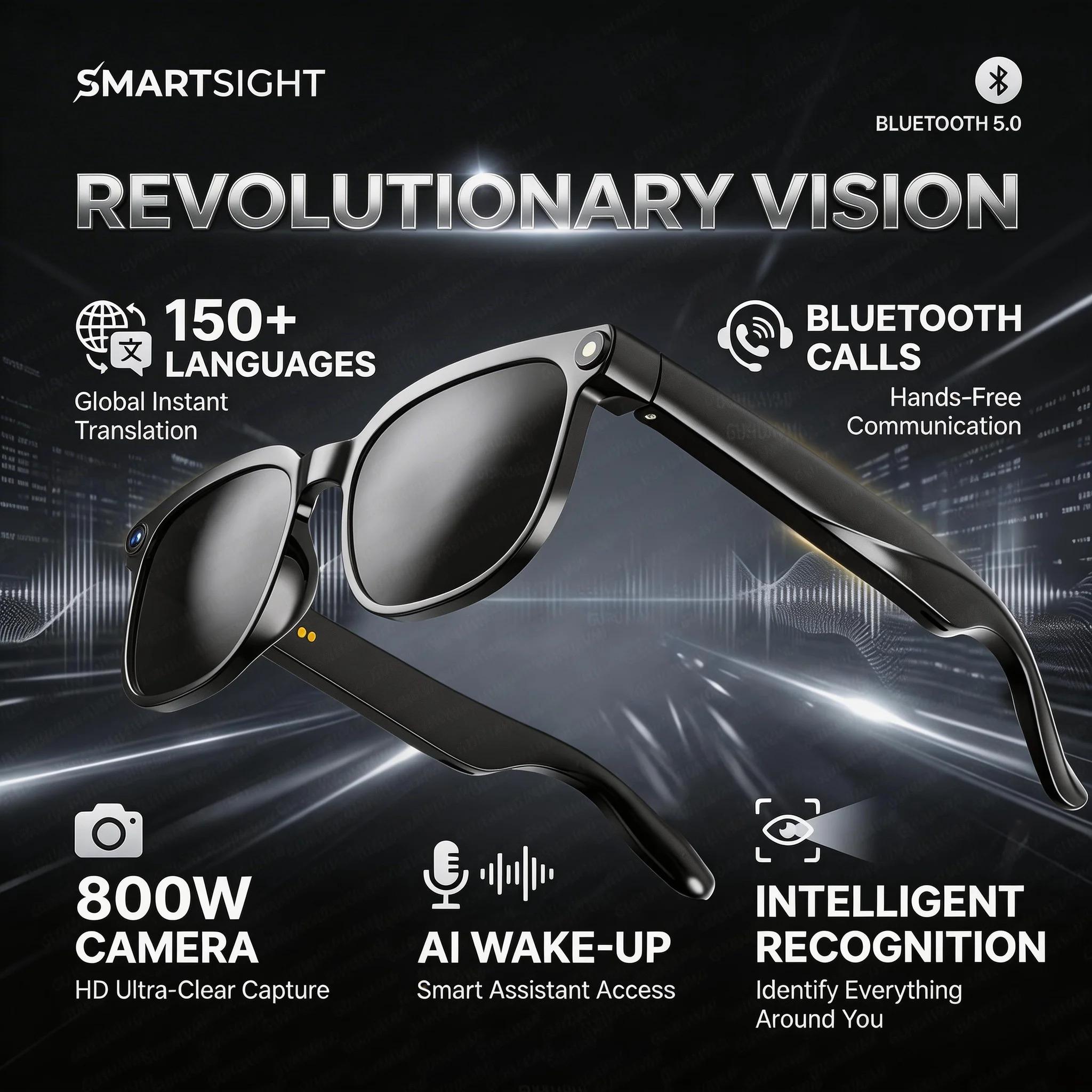 CoolWiz AI Smart Glasses for New Vlog, 1080p HD video recording, ChatGPT call support, Bluetooth calling, 100+ music players, translation features, black glasses for men, suitable for outdoor sports and everyday use - view 8