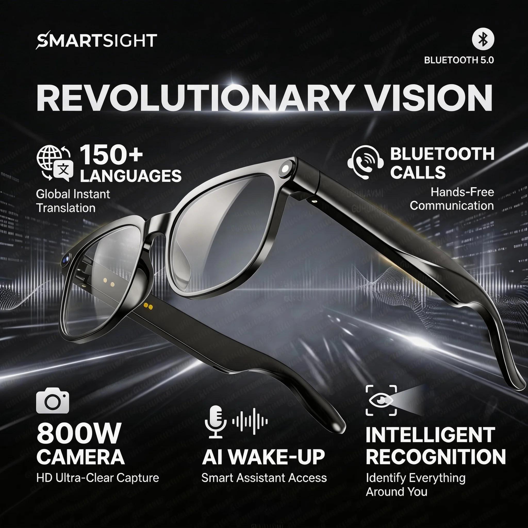 CoolWiz AI Smart Glasses for New Vlog, 1080p HD video recording, ChatGPT call support, Bluetooth calling, 100+ music players, translation features, black glasses for men, suitable for outdoor sports and everyday use - view 9