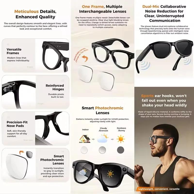 CoolWiz Smart Glasses Baru 3600MAh Pengecas Mudah Alih M02ultra Wanita 800W Kamera AI Terjemahan Rakaman Video Pemain Muzik Cermin Mata Panggilan Lelaki Untuk Sukan Luar Penggunaan Harian - view 7