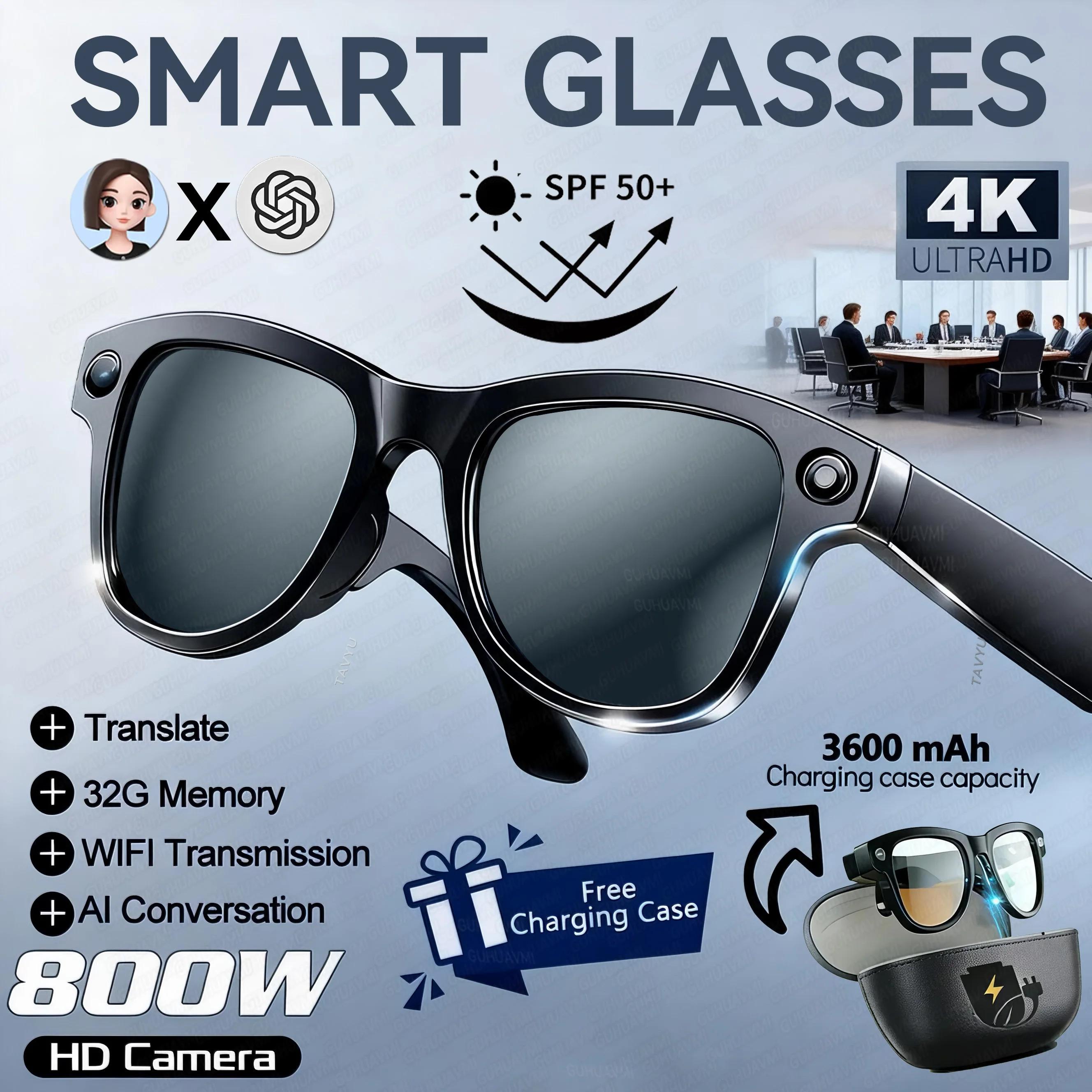 CoolWizNew 3600MAh Sarung Pengecas Cermin Mata Pintar AI Lelaki 800W Kamera Pixel 1080P Video POV 100+Terjemahan Pembantu AI Cermin Mata Hitam IOS Untuk Sukan Luar Penggunaan Harian - view 8