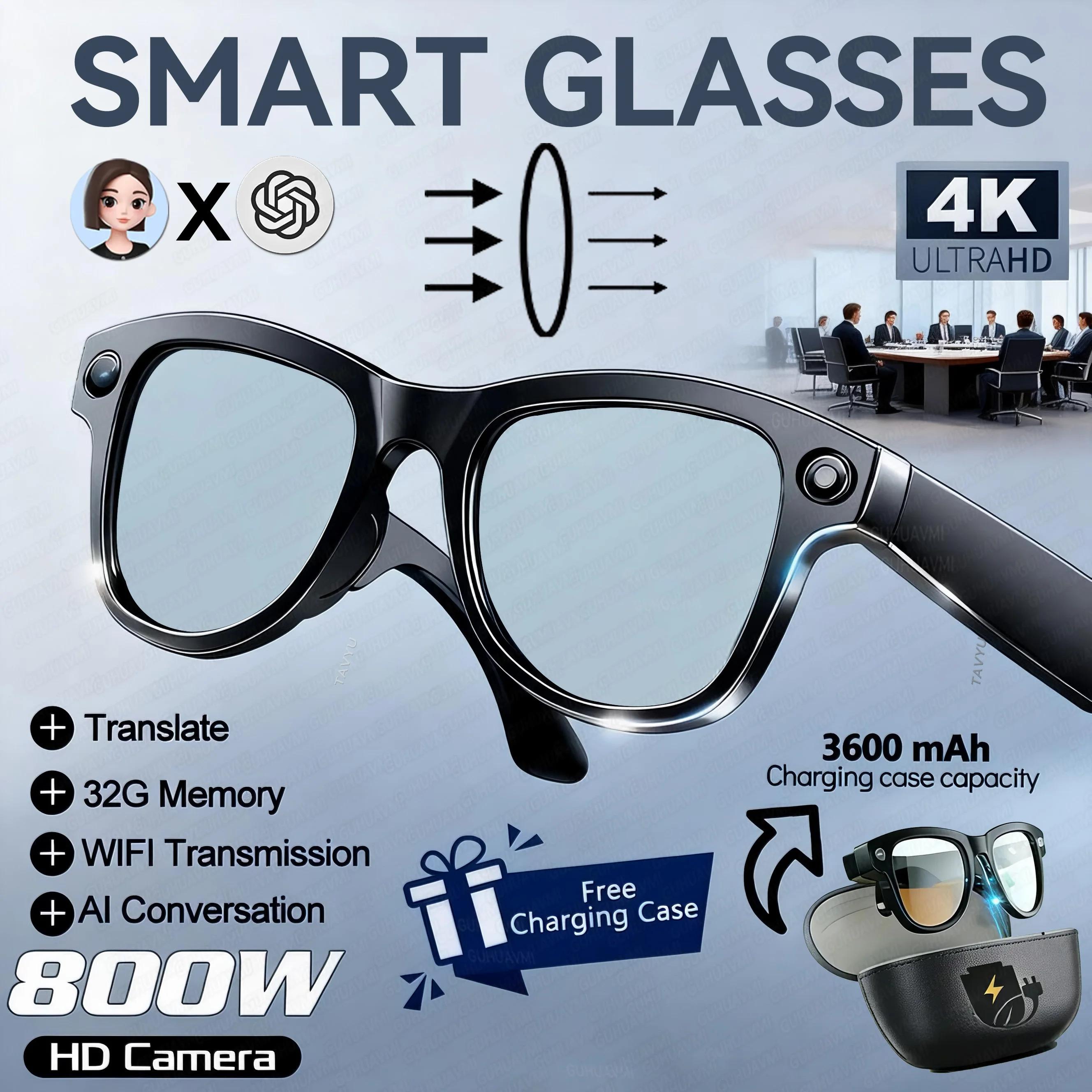CoolWizNew 3600MAh Sarung Pengecas Cermin Mata Pintar AI Lelaki 800W Kamera Pixel 1080P Video POV 100+Terjemahan Pembantu AI Cermin Mata Hitam IOS Untuk Sukan Luar Penggunaan Harian - view 9