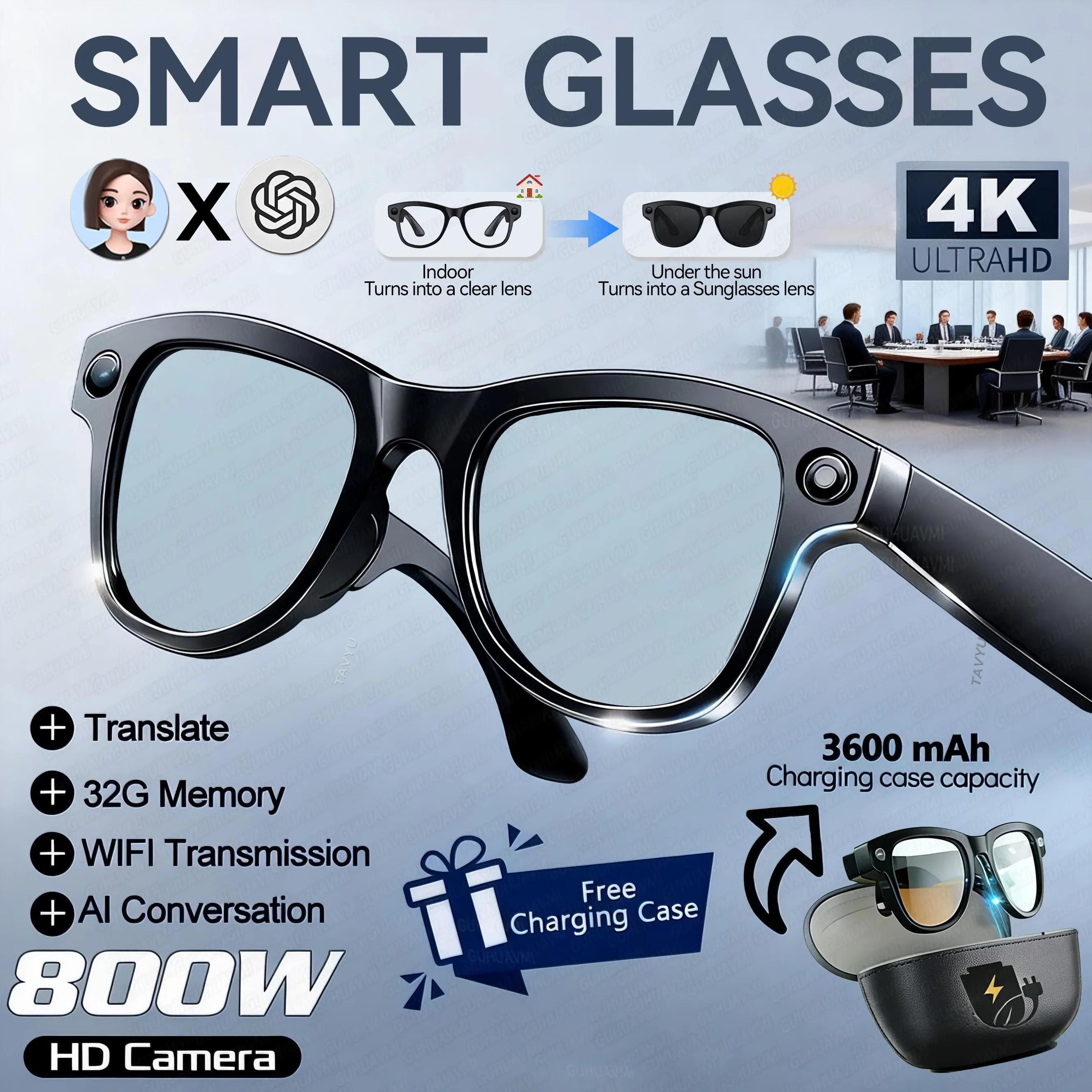 CoolWizNew 3600MAh Sarung Pengecas Cermin Mata Pintar AI Lelaki 800W Kamera Pixel 1080P Video POV 100+Terjemahan Pembantu AI Cermin Mata Hitam IOS Untuk Sukan Luar Penggunaan Harian - view 10