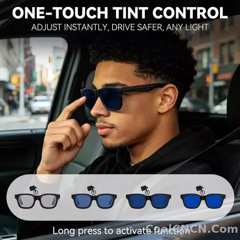 CoolWiz Cermin Mata Pintar Audio Lensa Elektrochromic Sentuhan 4 Kelajuan Baharu 164+Terjemahan Bahasa Panggilan Bluetooth Cermin Mata Hitam Muzik ChatGPT Untuk Sukan Luar dan Penggunaan Harian - detail