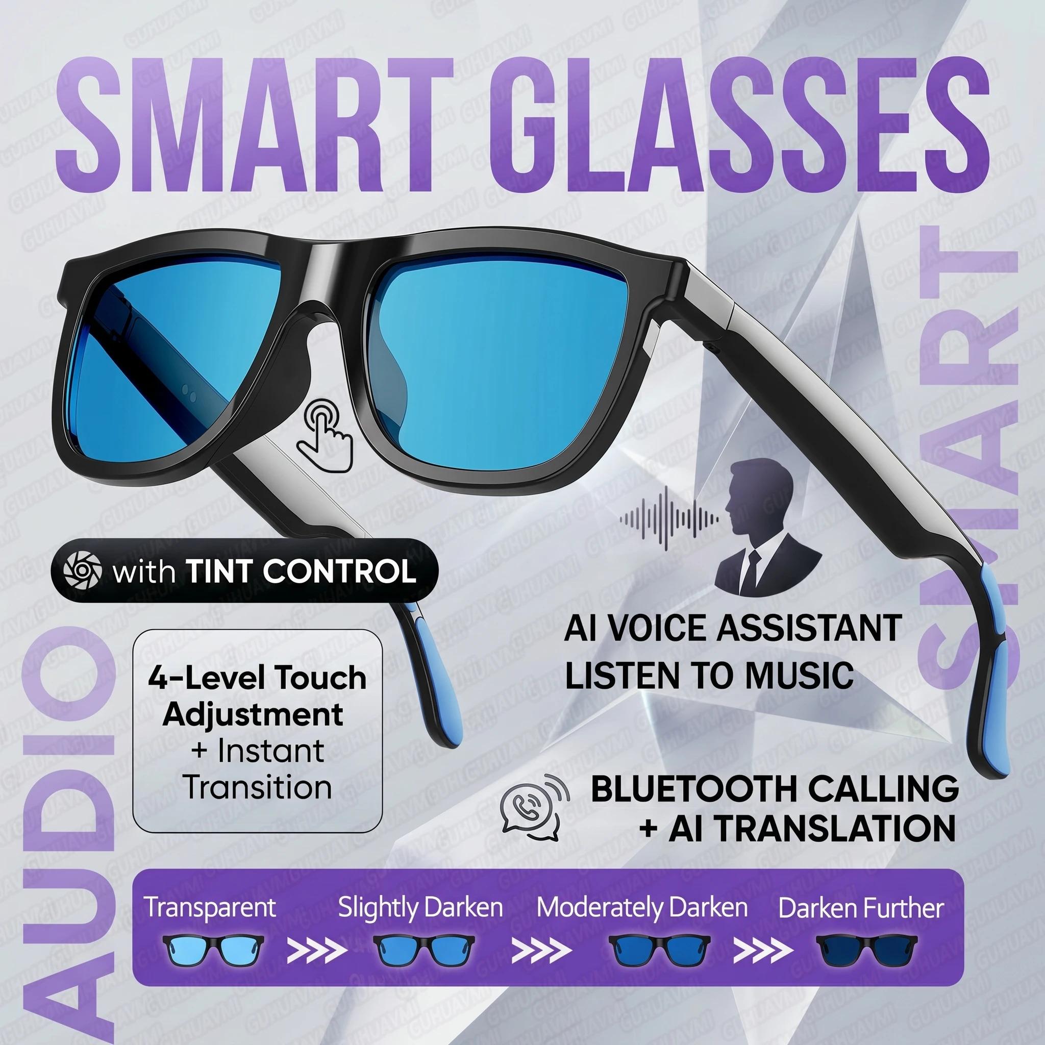 CoolWiz Cermin Mata Pintar Audio Lensa Elektrochromic Sentuhan 4 Kelajuan Baharu 164+Terjemahan Bahasa Panggilan Bluetooth Cermin Mata Hitam Muzik ChatGPT Untuk Sukan Luar dan Penggunaan Harian - view 9