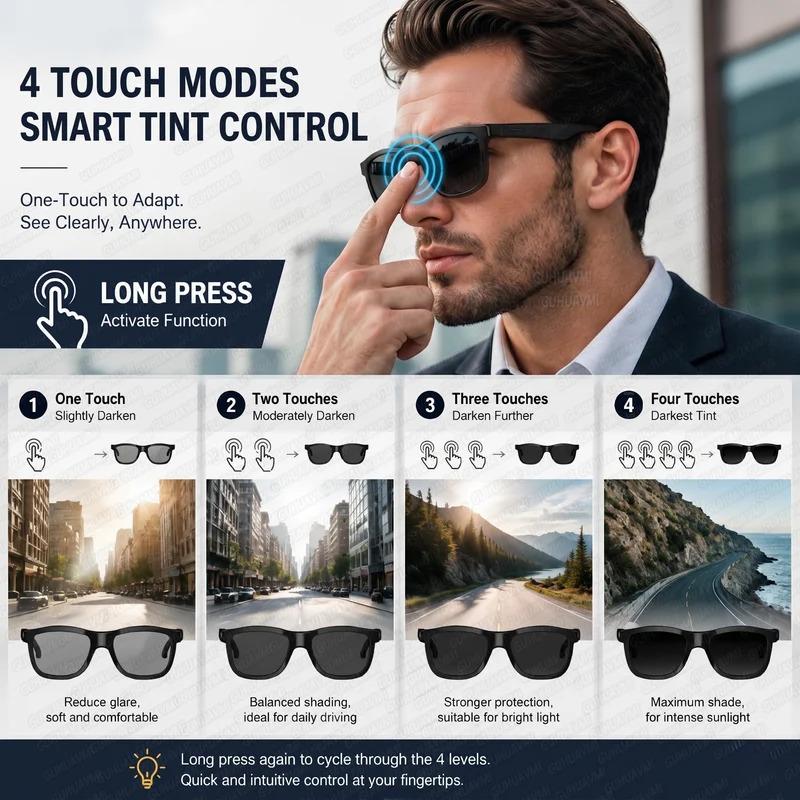 CoolWiz Cermin Mata Pintar Bluetooth 4 Tahap Elektrochromic AI Baharu ChatGPT 164+Terjemahan Bahasa Muzik Panggilan Bebas Tangan Cermin Mata Hitam Untuk Sukan Luar Penggunaan Harian - view 3