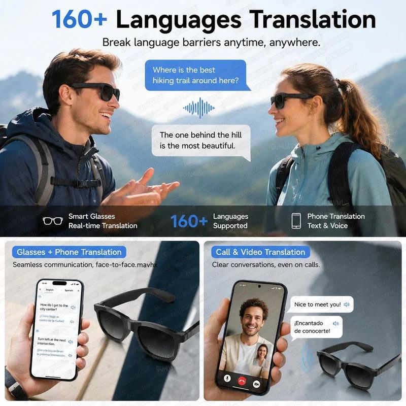 CoolWiz Cermin Mata Pintar Bluetooth 4 Tahap Elektrochromic AI Baharu ChatGPT 164+Terjemahan Bahasa Muzik Panggilan Bebas Tangan Cermin Mata Hitam Untuk Sukan Luar Penggunaan Harian - view 4