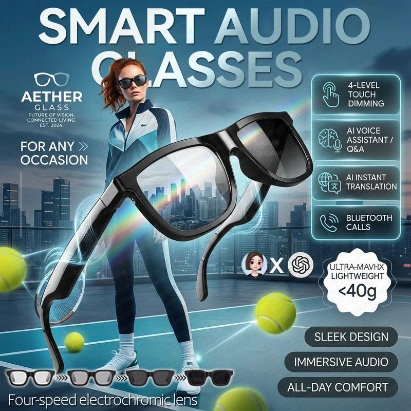 CoolWiz Cermin Mata Pintar Bluetooth 4 Tahap Elektrochromic AI Baharu ChatGPT 164+Terjemahan Bahasa Muzik Panggilan Bebas Tangan Cermin Mata Hitam Untuk Sukan Luar Penggunaan Harian - view 7