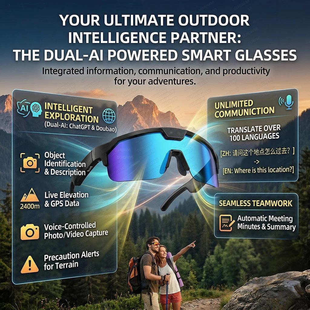 2026 New AI Smart Sports Glasses with 1200P Camera 4k Anti-Shake AI Voice Translator Bluetooth Call Dual Mic Audio Sunglasses - view 3