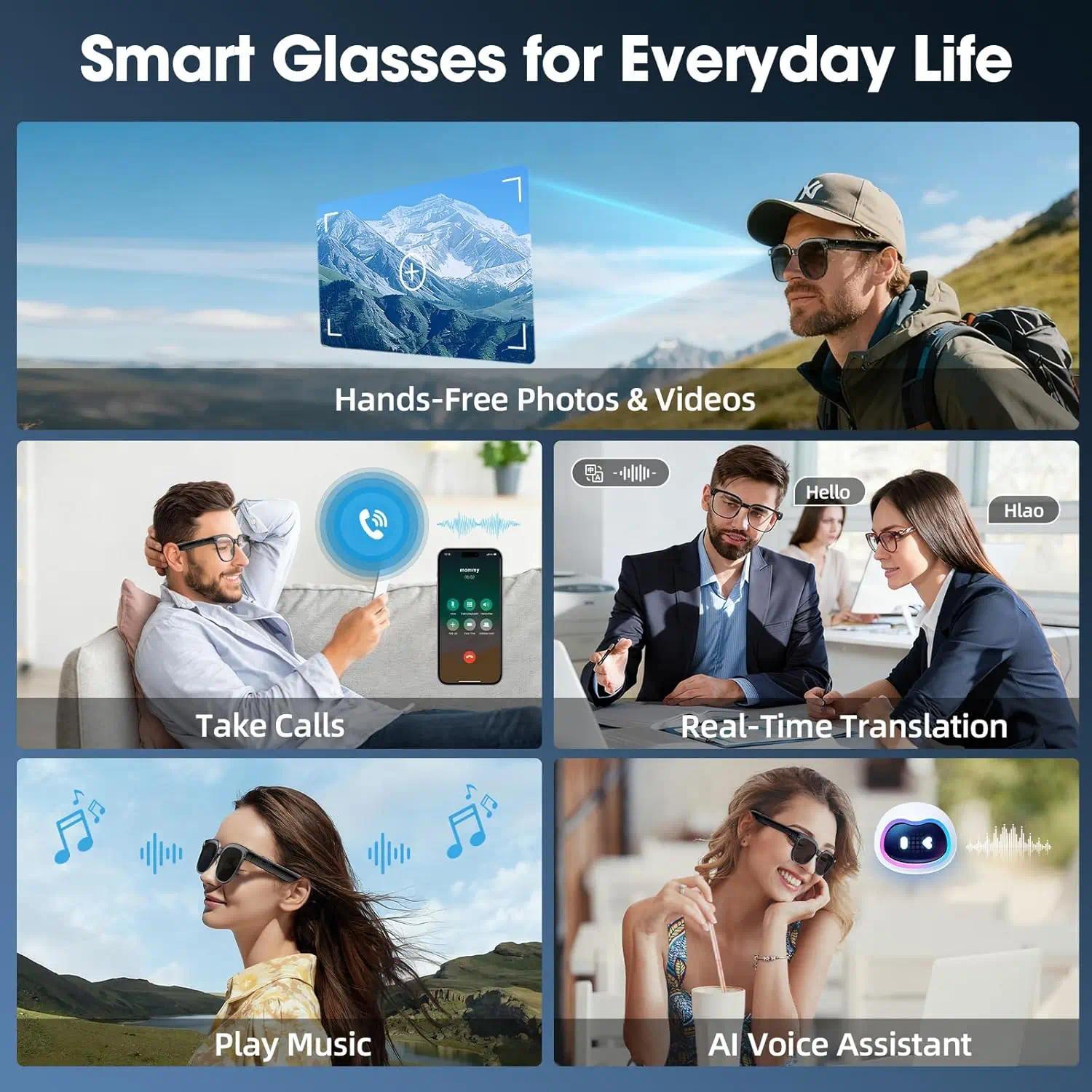 2026 New Smart AI Glasses 1080P HD Video Record Camera ChatGPT Bluetooth Call 32GB ROM Language Translation Music Sunglasses Men - view 7