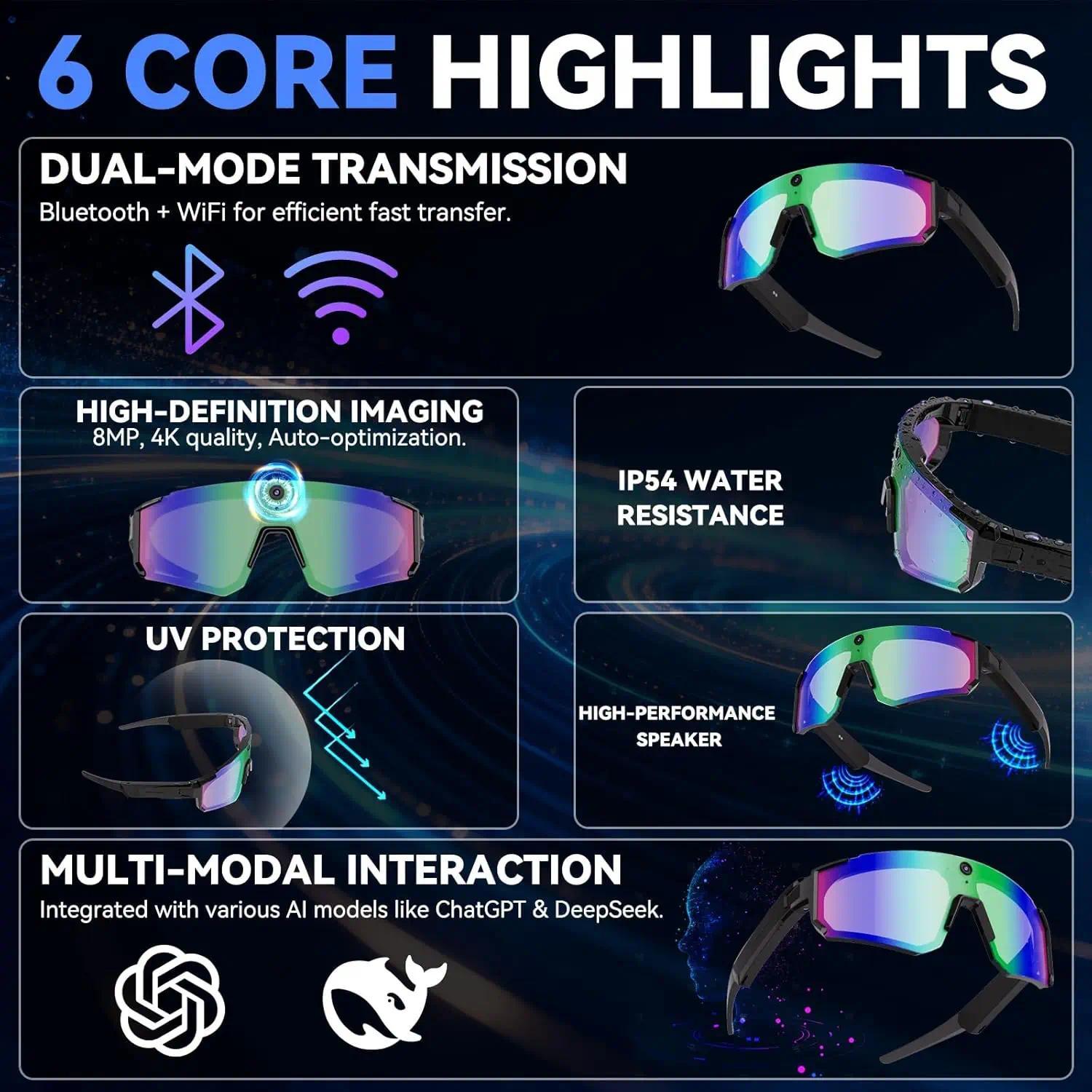 2026 New AI smart shooting&recording glasses with 800W camera, HD anti-shake bicycle riding shooting artifact, windproof goggles - view 3