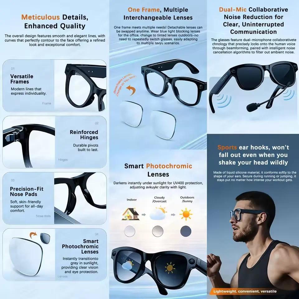 New 2026 AI Smart Glasses 1080P Camera Video Recorder Open Ear Bluetooth Audio Voice Control WiFi Sync Sports Glasses Men Use HD - view 7